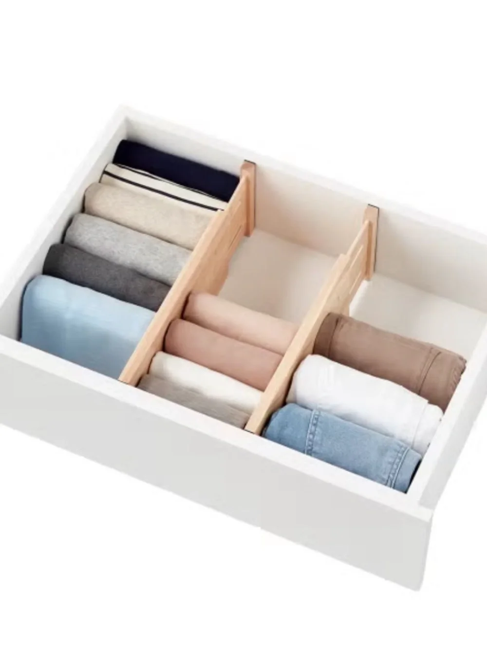 The Container Store Shallow Ash Wood Dresser Drawer Divide Natural